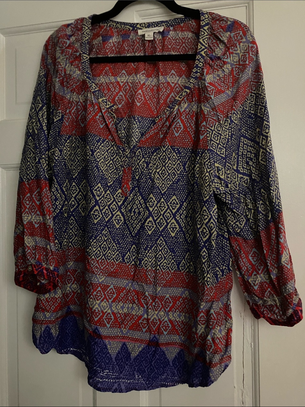 beachlunchlounge Red & Blue Diamond-Print Peasant Blouse